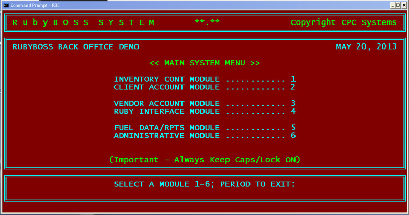 RubyBOSS Main System Menu