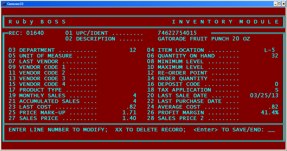 RubyBOSS Inventory Item 